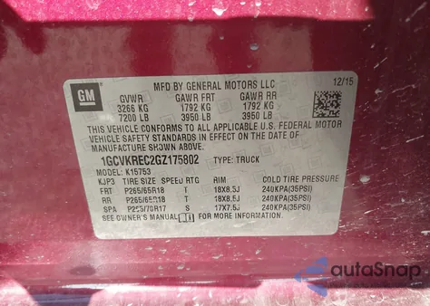 2016 Chevrolet Silverado 1500 2Lt from USA, damaged, VIN 1GCVKREC2GZ175802